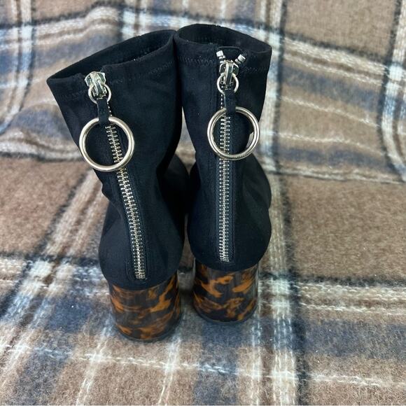 Zara Boots Womens EU 39 Black Tortoiseshell Heeled Ankle Ring Zipper Handle - Picture 6 of 12